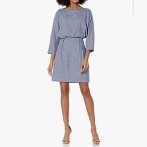 Trina Turk Blue Checkered Boatneck Blouson Dress-Size 6